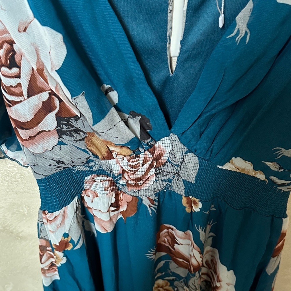 Baltic Born Teal and Brown Floral Maxi Dress sz large | new without tags - Picture 5 of 7